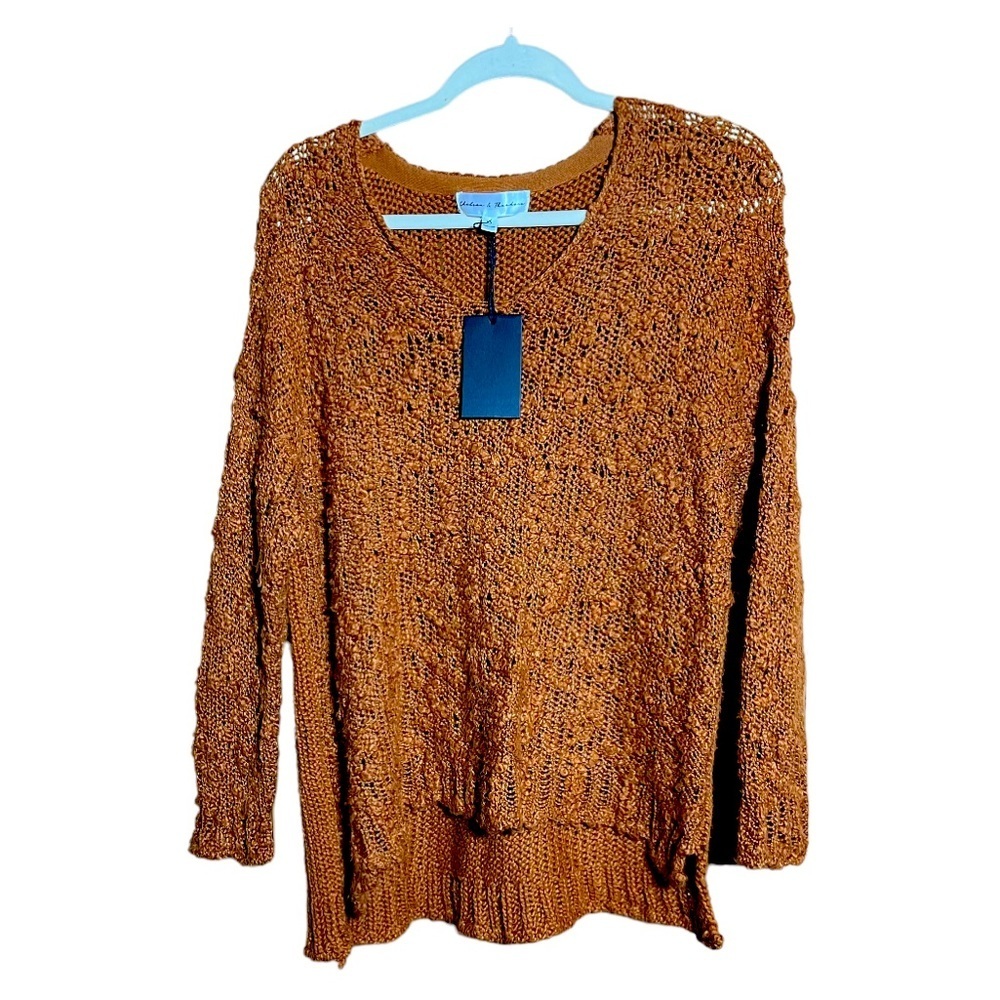 CHELSEA & THEODORE Rust V-Neck Oversized Sweater XS NWT